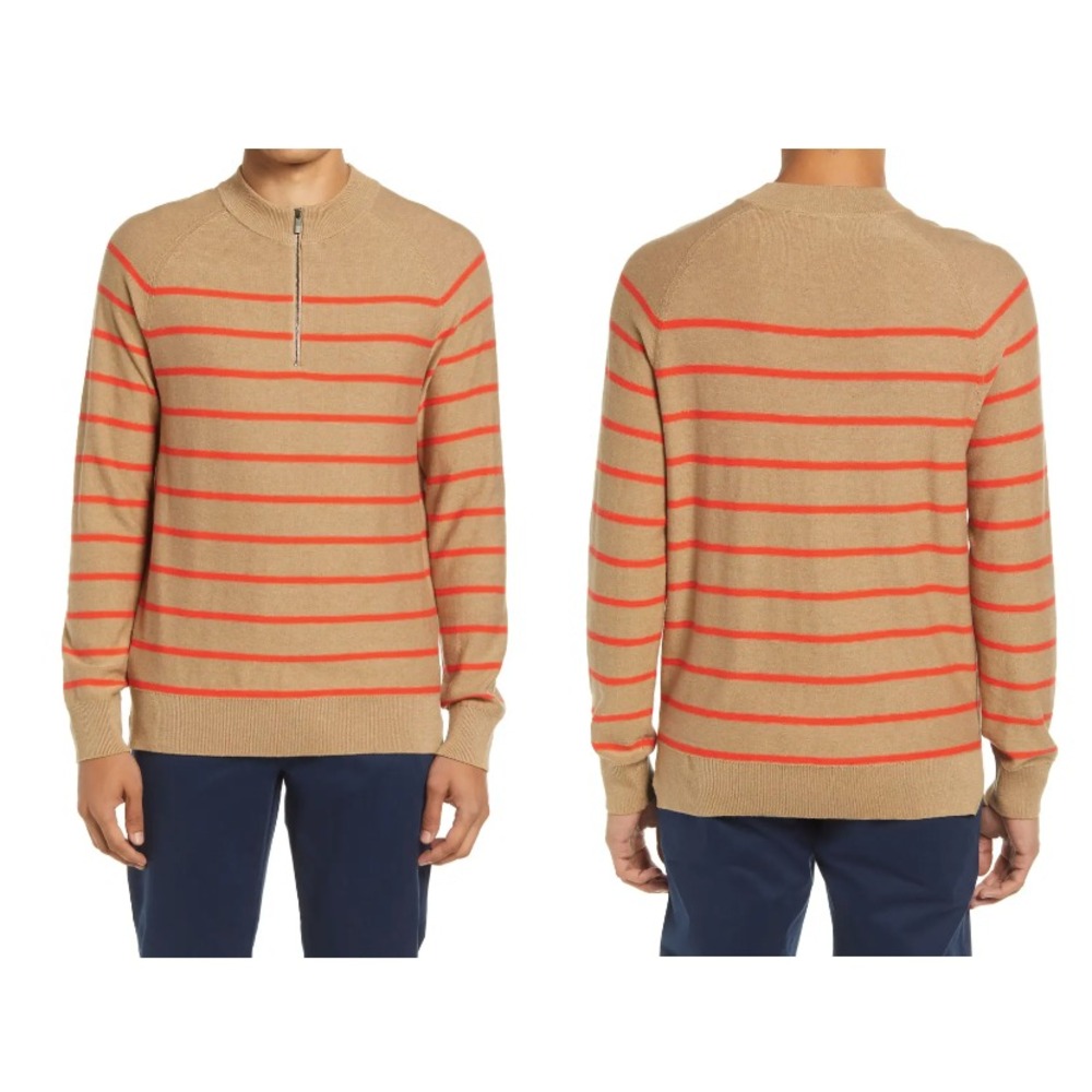 Open Edit Top Mens Small BrownPullover 1/4 Zip Mock Neck‎ Sweater New $59